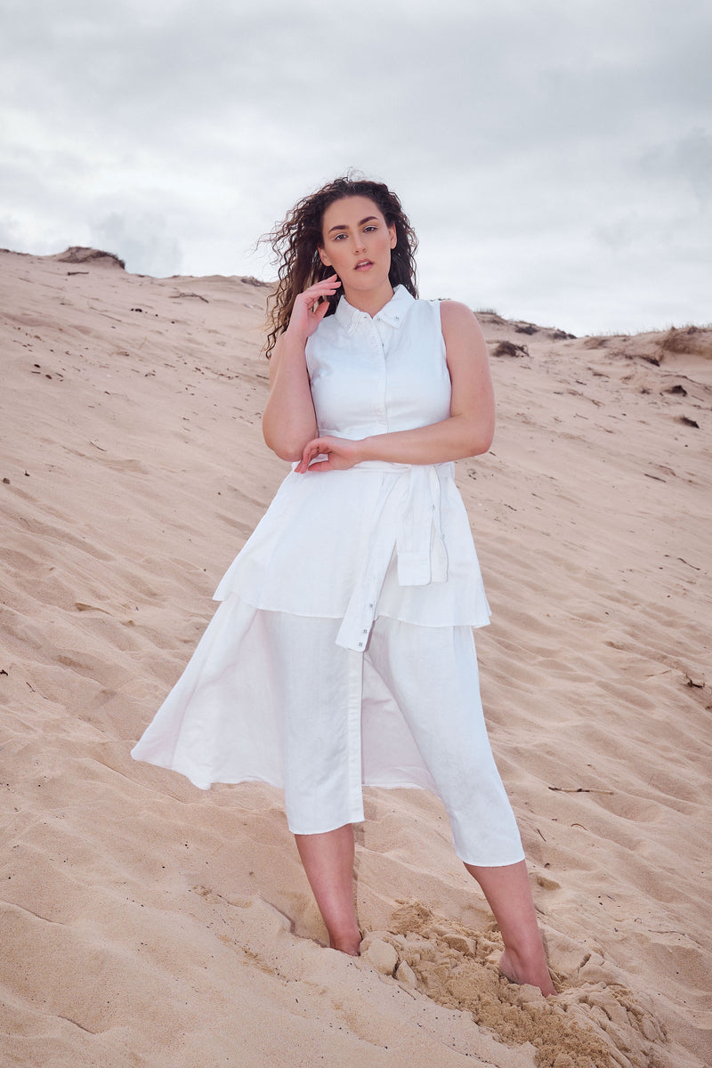 chinese dress ladies Paige powder blue linen blend dress – The Becoming Community main image 1